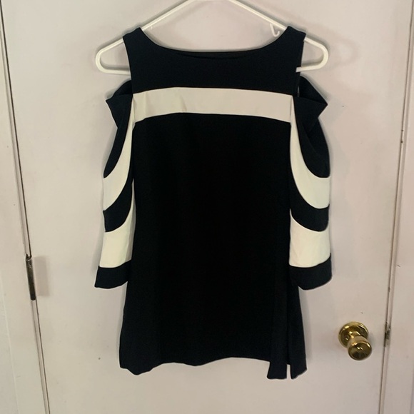 Boston Proper black white striped knit top with cold shoulder 3/4 sleeves Sz XS - Picture 1 of 9